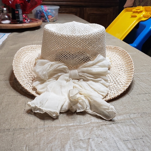 none Accessories - Hat. Light beige. Scarf and pearls with a big bow